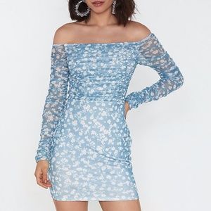 Bardot style blue off the shoulder nasty gal dress